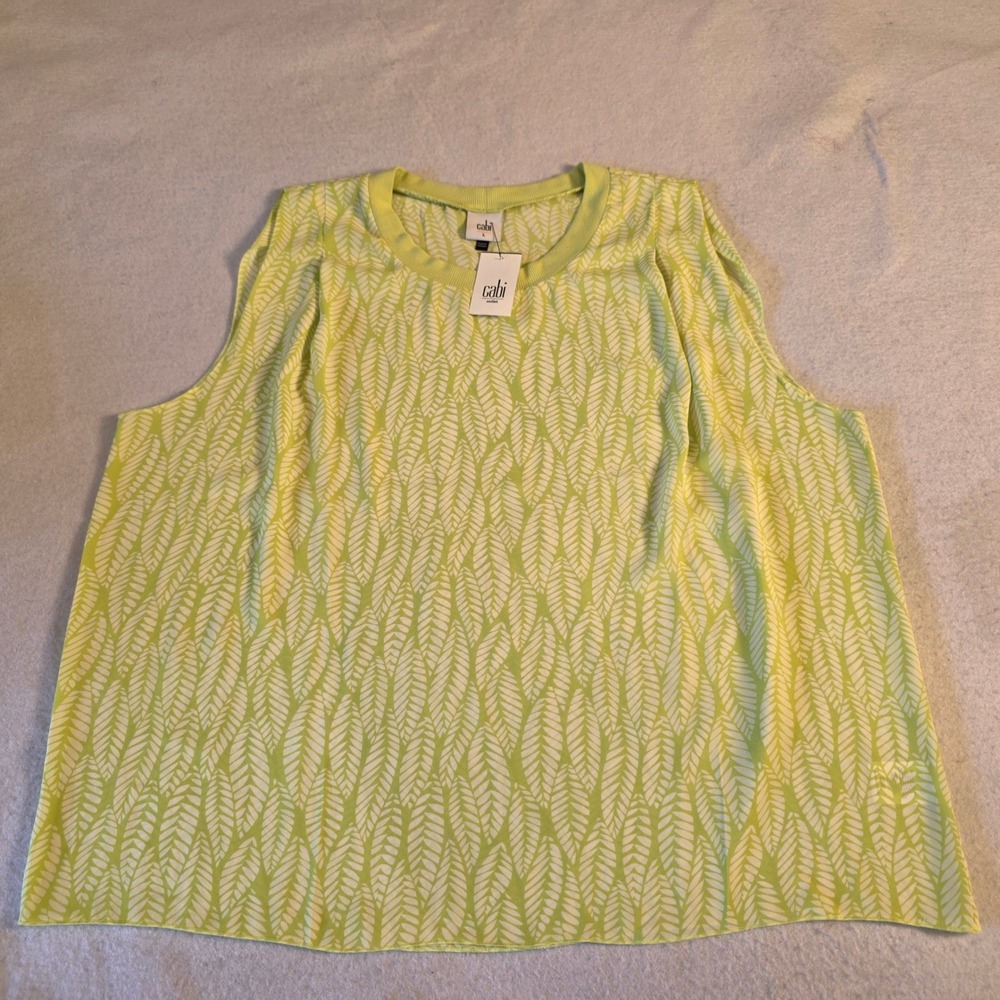 Cabi Printed Complete Top Lemon Lime Leaf Print Sleeveless Blouse 8045 Large NWT